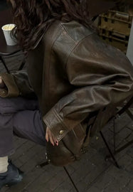 Vintage Wash Oversized Leather Jacket