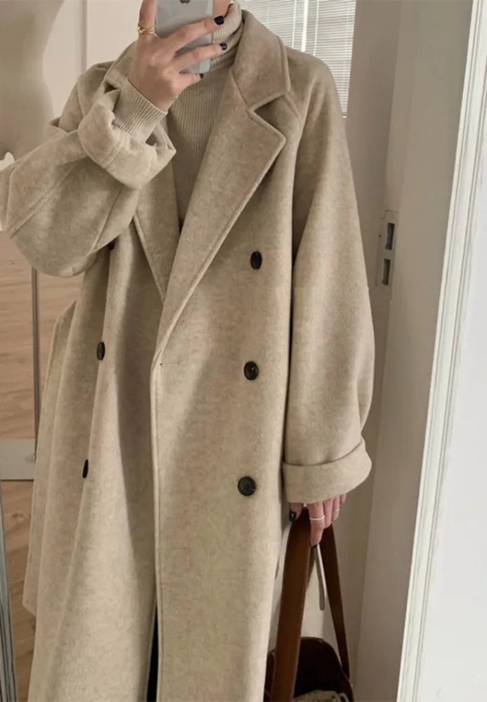 Timeless Oversized Double-Breasted Wool Blend Trench Coat