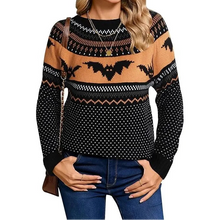 Load image into Gallery viewer, Spooky-Chic Bat-Print Fair Isle Sweater