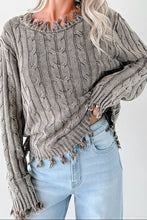 Load image into Gallery viewer, Distressed Cable-Knit Oversized Cropped Sweater